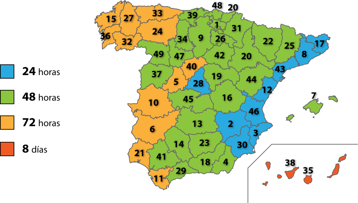 Mapa de tiempos de tránsito nacionales de GB Grupajes
